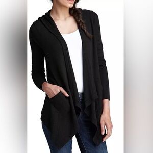 Splendid Black Hooded Drapey Front Thermal knit Cardigan Size M